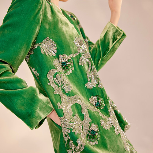 国风秋冬高端重工钉珠亮片新中式桑蚕丝气质外套半裙套装女 N1025 - 图1