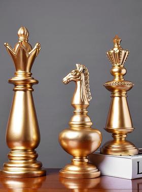 欧式复古黑白国际象棋家居摆件美式家居装饰品软装书房客厅摆设