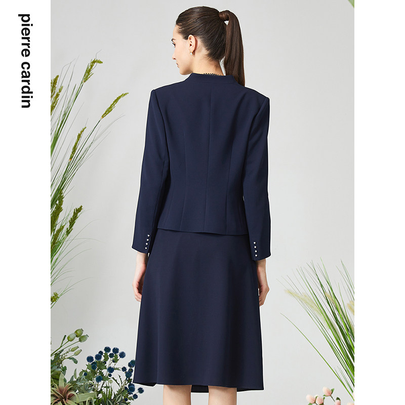 【皮尔卡丹女装】2024春季藏蓝色大V领短外套上衣【专柜正品】,淘宝优惠券,粉丝福利购,淘宝优惠卷