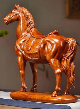 花梨木马摆件实木雕n刻生肖马到成功招财马办公桌客厅玄关乔迁礼