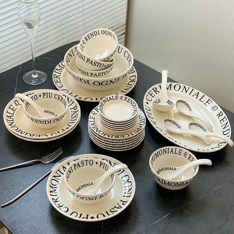 釉下彩法式奶油餐具o陶瓷家用碗碟套装高颜值碗盘菜盘牛排盘鱼盘,淘宝优惠券,粉丝福利购,淘宝优惠卷