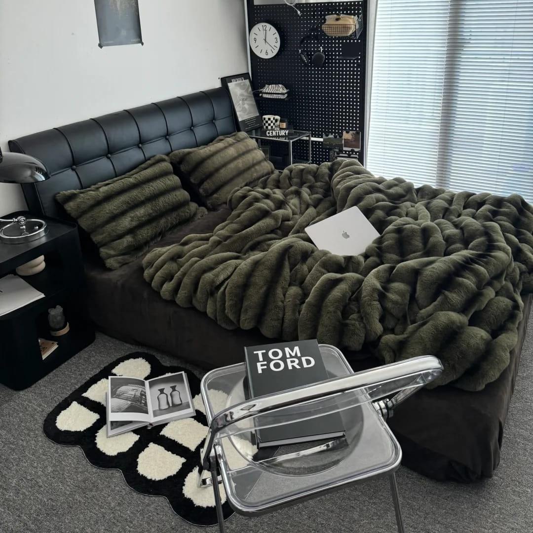 X5-2024A类高克重加厚兔毛绒牛奶绒泡泡四件套保暖加绒冬季四件套