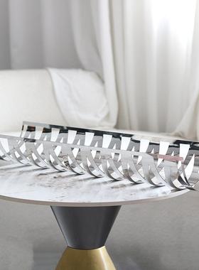 现代艺术样卷边托格盘轻奢几何网UMV板镂空果盘摆件房售楼处软装