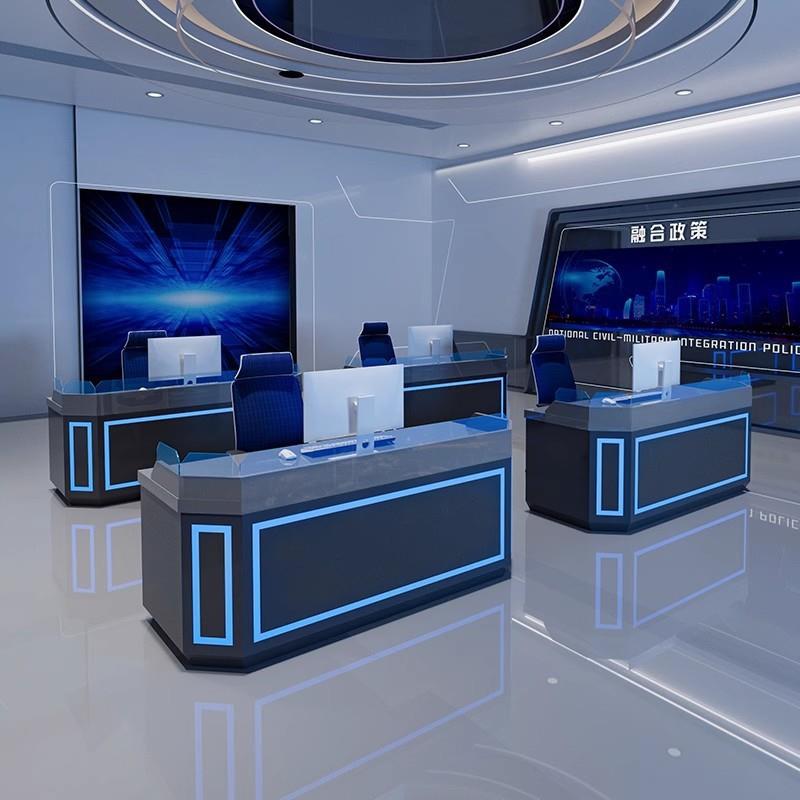 Security monitoring console console command center dispatch monitoring room central control room computer conference table office desk