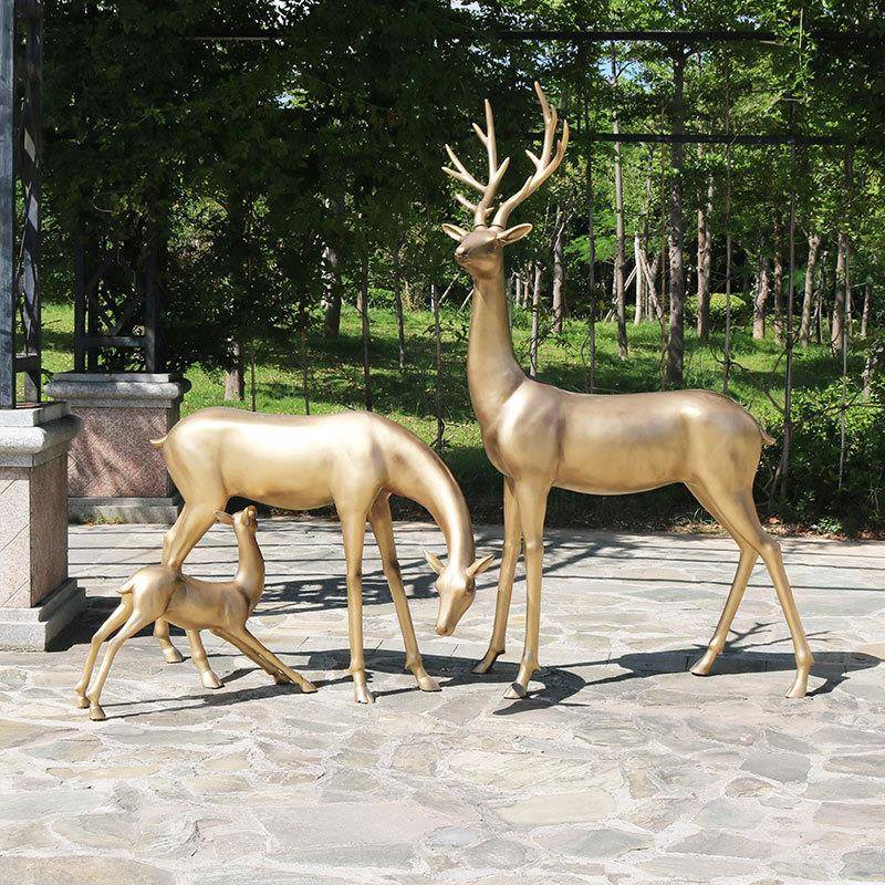 仿铜玻璃钢鹿户外抽象雕塑园林景观公园广场大型落地装饰动物摆件 - 图1