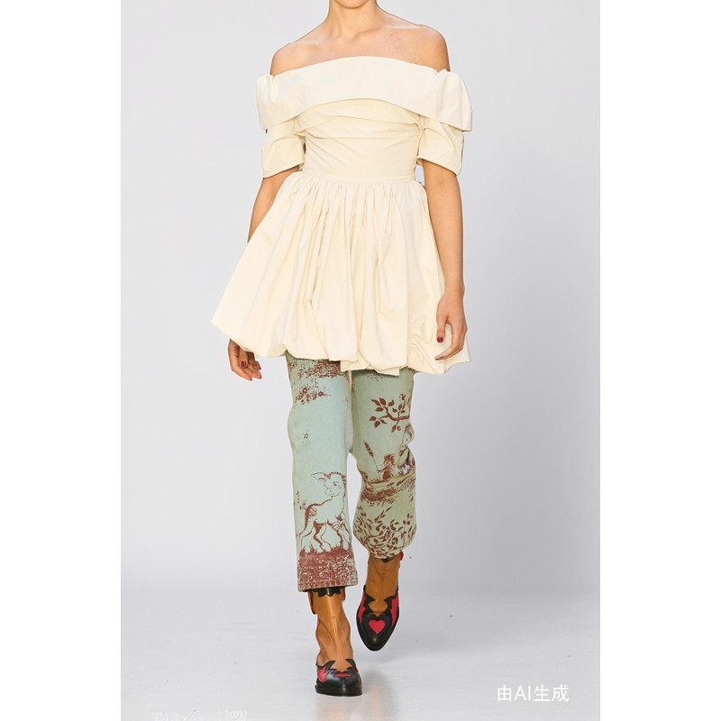 【折扣】Molly Goddard女一字肩缩褶棉质迷你连衣裙,淘宝优惠券,粉丝福利购,淘宝优惠卷