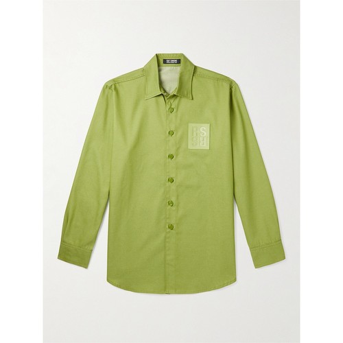 【折扣再降】Raf Simons 夏男绿色青柠品牌标志贴花牛仔衬衫 - 图0