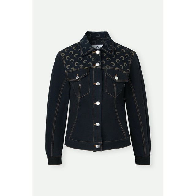 MARINE SERRE Spring and Autumn Women's Black Crescent Print Waist Denim Jacket