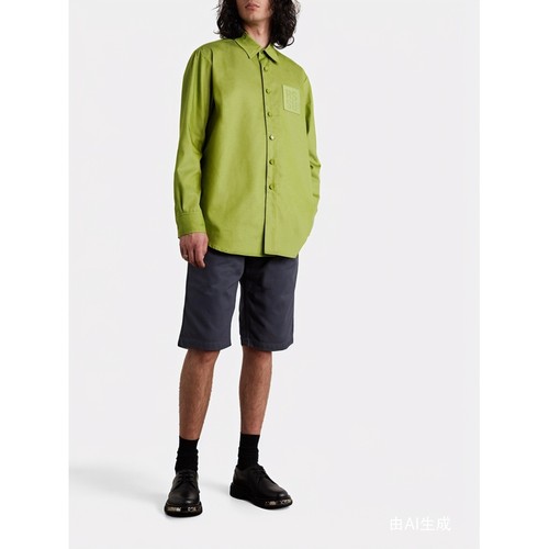 【折扣再降】Raf Simons 夏男绿色青柠品牌标志贴花牛仔衬衫 - 图2