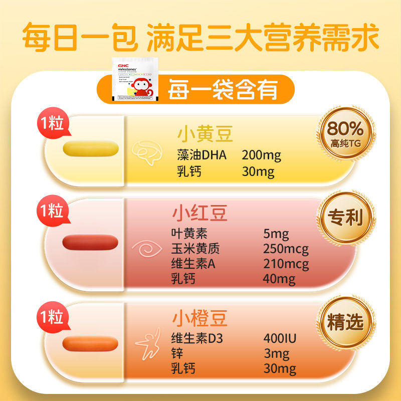 GNC健安喜儿童每日营养包复合多维生素叶黄素护眼补钙锌dha青少年,淘宝优惠券,粉丝福利购,淘宝优惠卷