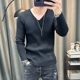 V-neck long-sleeved sweater for men in autumn and winter new elastic slim solid color sweater with base layer sweater top