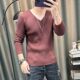 V-neck long-sleeved sweater for men in autumn and winter new elastic slim solid color sweater with base layer sweater top