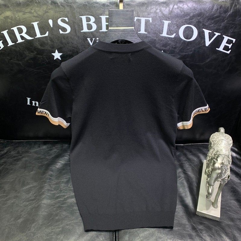 夏季提花字母冰丝短袖T恤男时尚美式潮牌修身针织圆领半袖T恤百搭,淘宝优惠券,粉丝福利购,淘宝优惠卷