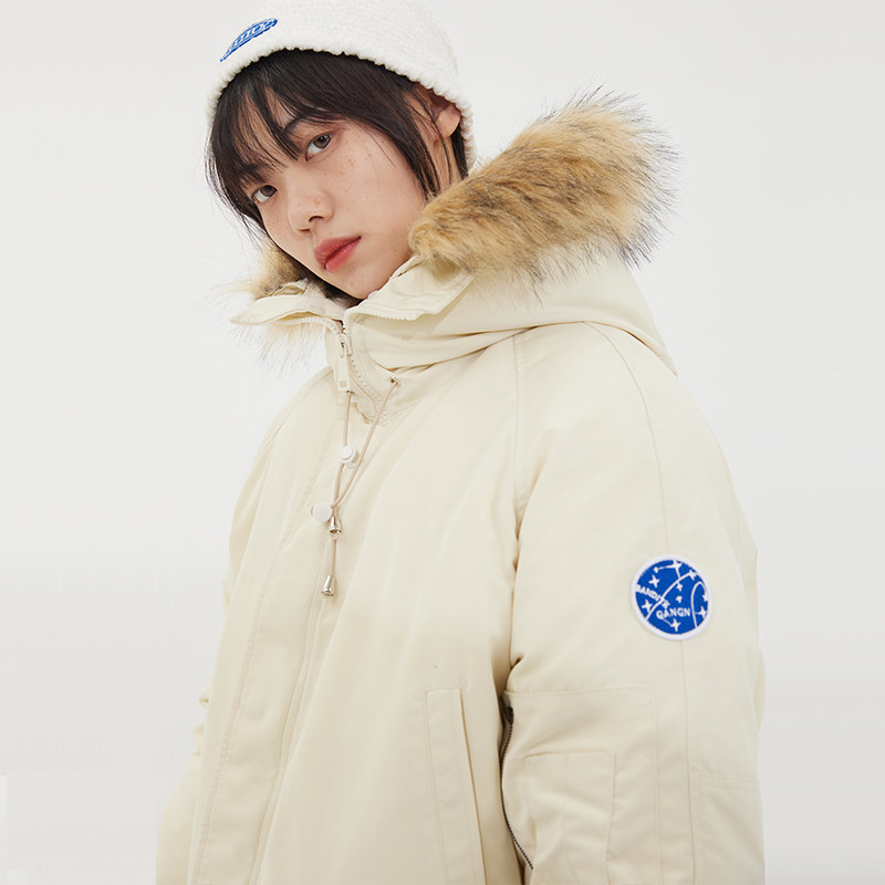 美式复古冬季加厚毛领连帽棉袄衣服女