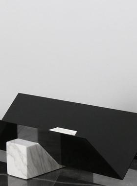 简约现代样板房间金属大理石底座售楼处书架摆件轻奢几何书房摆设