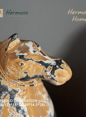 HERMOSO 诧寂风覆古做旧短腿陶瓷马摆件客厅玄关酒柜装饰品乔迁礼