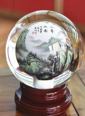 新款内画琉璃水晶球办公桌摆件家庭装饰品手绘礼品