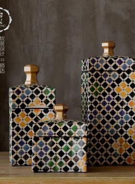 创意摆件仿古中式现代风描金绘画陶瓷罐家居客厅装饰摆件