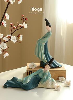 陌歌 「祇此青绿」古典仕女创意摆件客厅电视柜新中式艺术装饰品