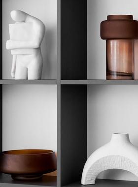 玻璃花器样板间书房书柜软装摆设售楼部展厅家居饰品创意摆件组合