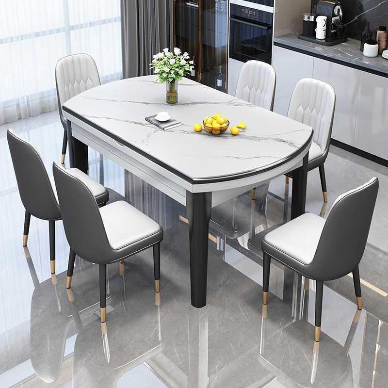 亮光岩板餐桌椅组合现代简约餐桌家用吃饭折叠伸缩饭桌可变圆方桌 - 图0