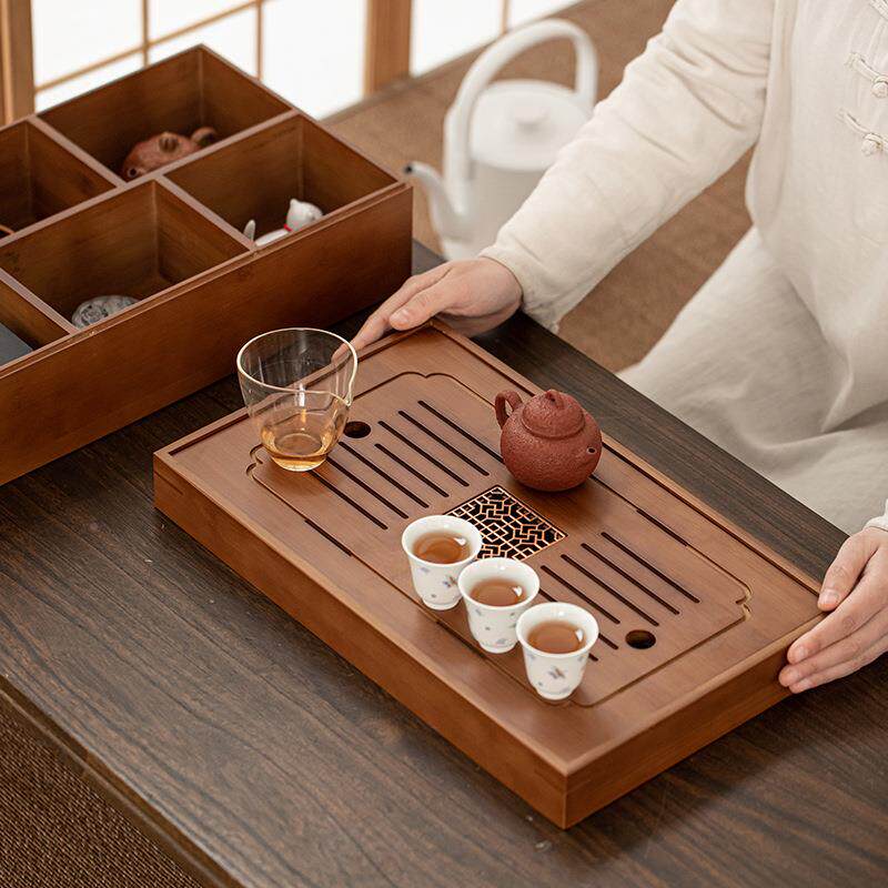 Bamboo tray multi-functional simple tea set storage box integrated small tea-shaped household tea table sea storage 1283388 items made of bamboo