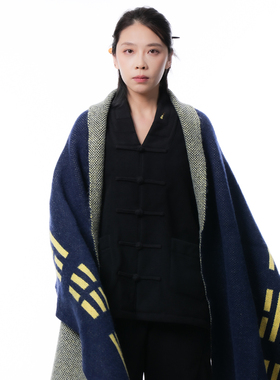 自在仙 太极八卦披肩 秋冬季羊毛保暖围巾两用 中国传统道系文化