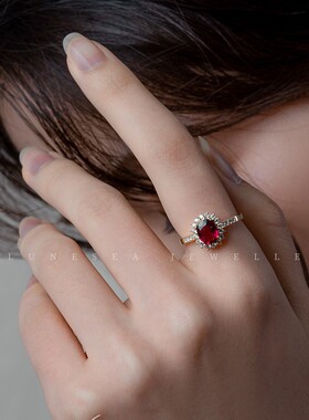 玫瑰陛下复古红宝石S925银戒指