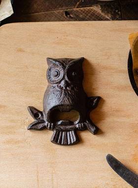 掬涵铁艺啤酒开瓶器猫头鹰铸铁摆件酒吧饭店墙壁庭院户外墙面装饰