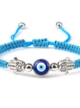 外贸热销可调节抽拉编织法蒂玛手掌手链恶魔眼睛手工编织红色手绳