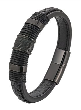 新品朋克手链男士金色钢圈手镯情侣手饰磁吸扣线绳皮革手链