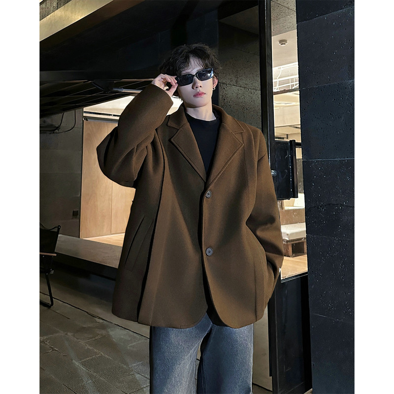 英伦风毛呢西装外套男款秋冬季加厚加绒短款风衣夹克棕色呢子大衣,淘宝优惠券,粉丝福利购,淘宝优惠卷