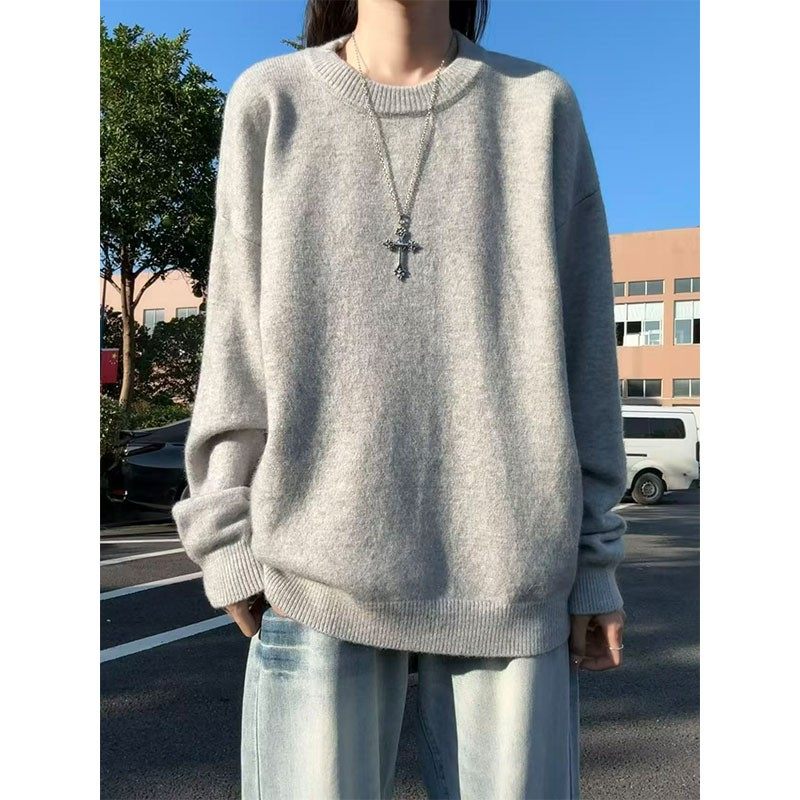 cleanfit灰色圆领毛衣男女秋冬慵懒风长袖针织衫内搭美式复古卫衣,淘宝优惠券,粉丝福利购,淘宝优惠卷