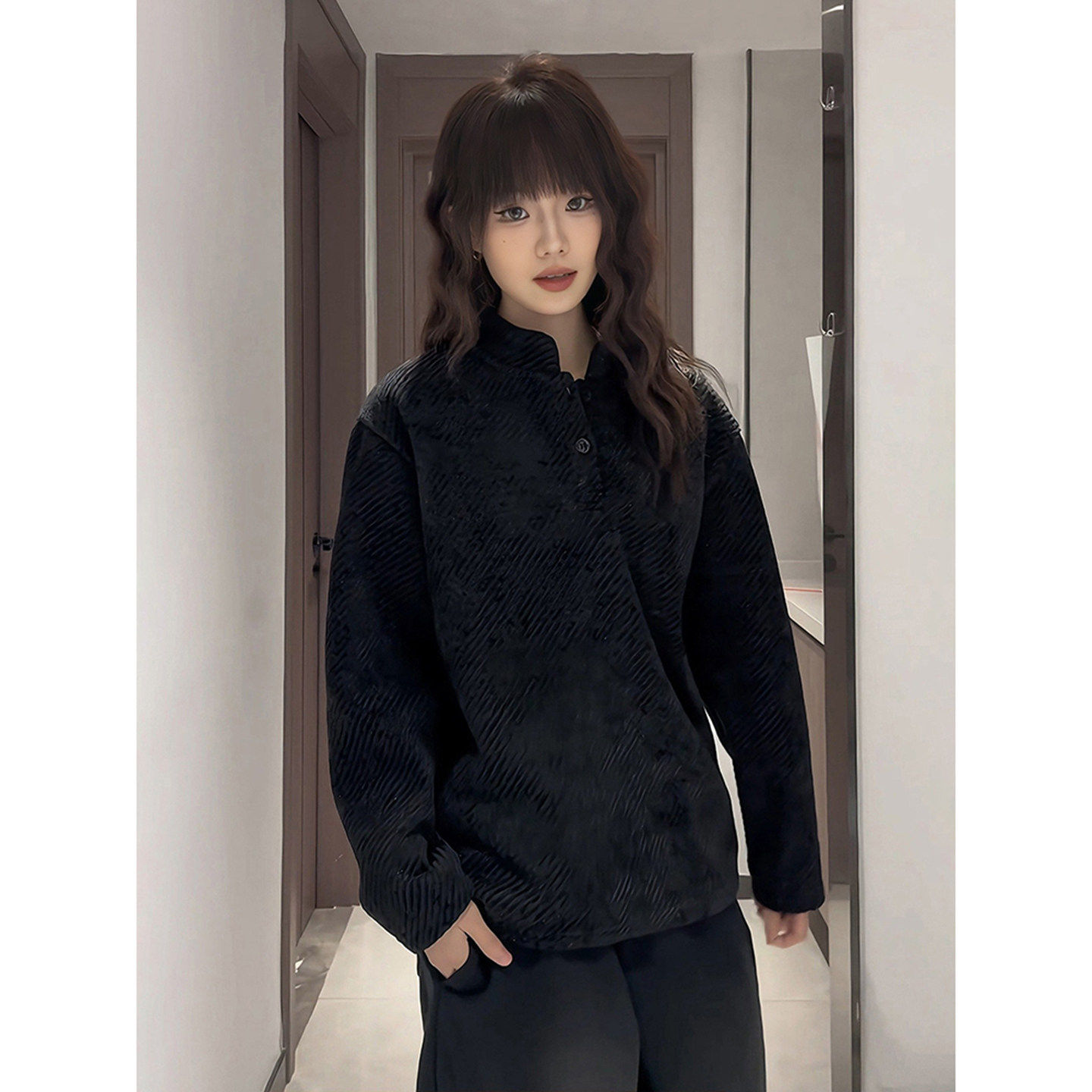 黑色美式雪尼尔卫衣男款冬季重磅加绒polo衫内搭情侣正肩长袖t恤,淘宝优惠券,粉丝福利购,淘宝优惠卷