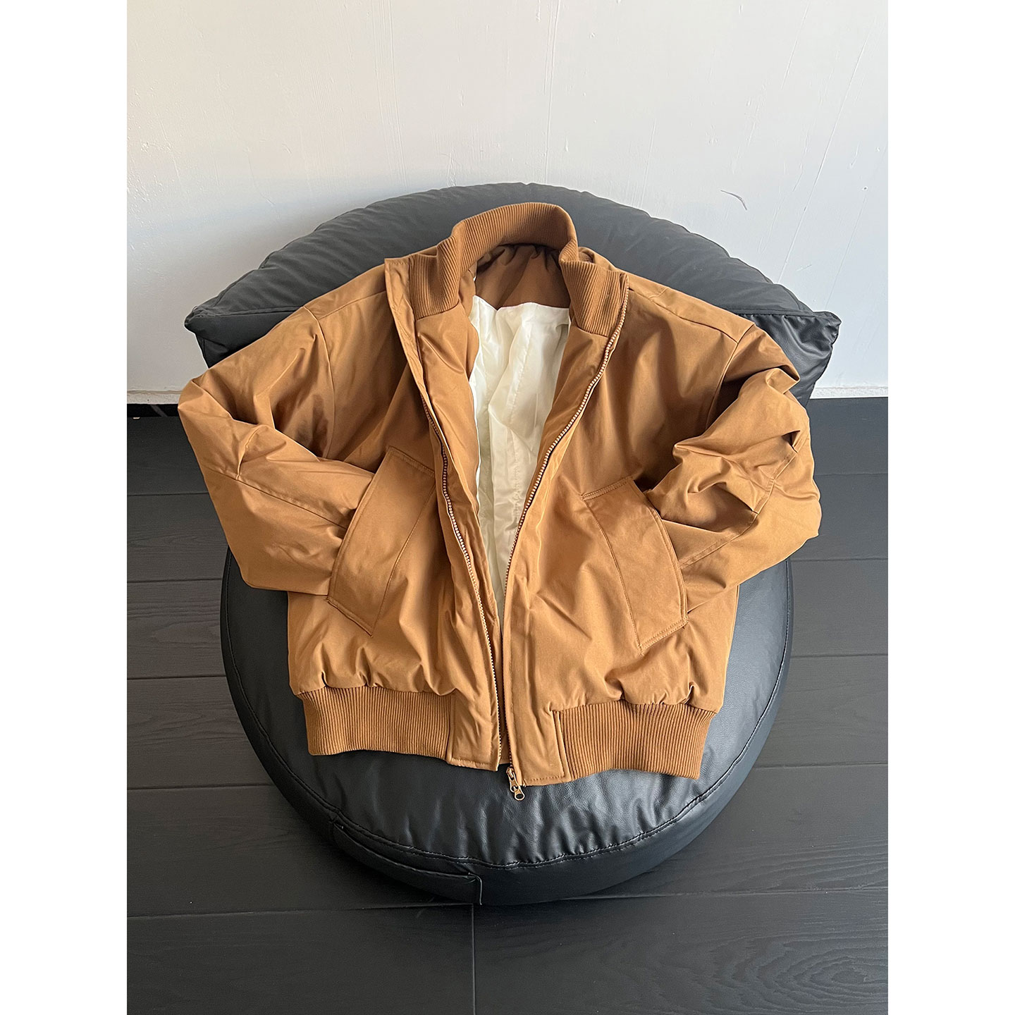 美拉德棕色飞行夹克棉服男冬季美式bomber外套廓形短款夹棉棒球服 - 图1