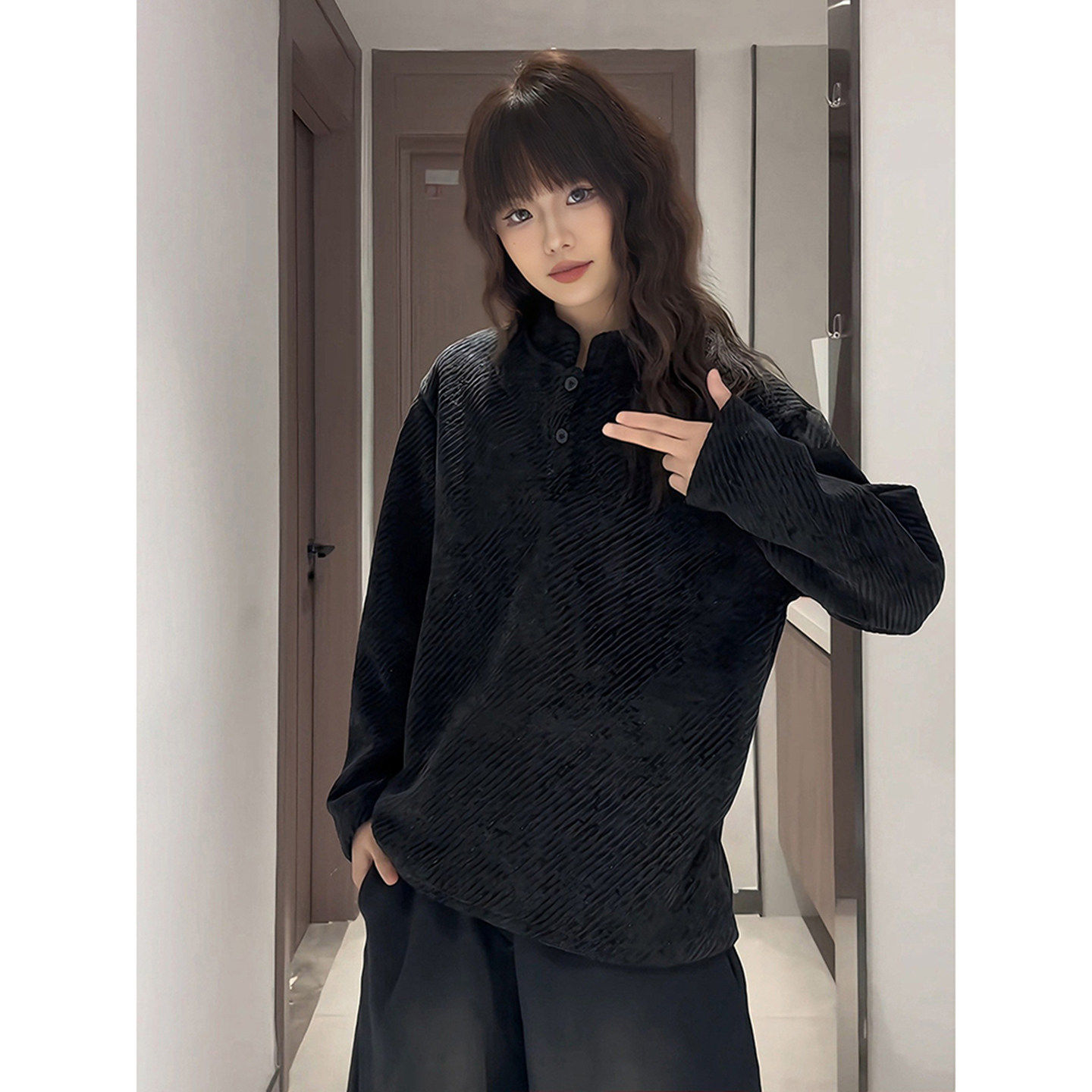 黑色美式雪尼尔卫衣男款冬季重磅加绒polo衫内搭情侣正肩长袖t恤,淘宝优惠券,粉丝福利购,淘宝优惠卷