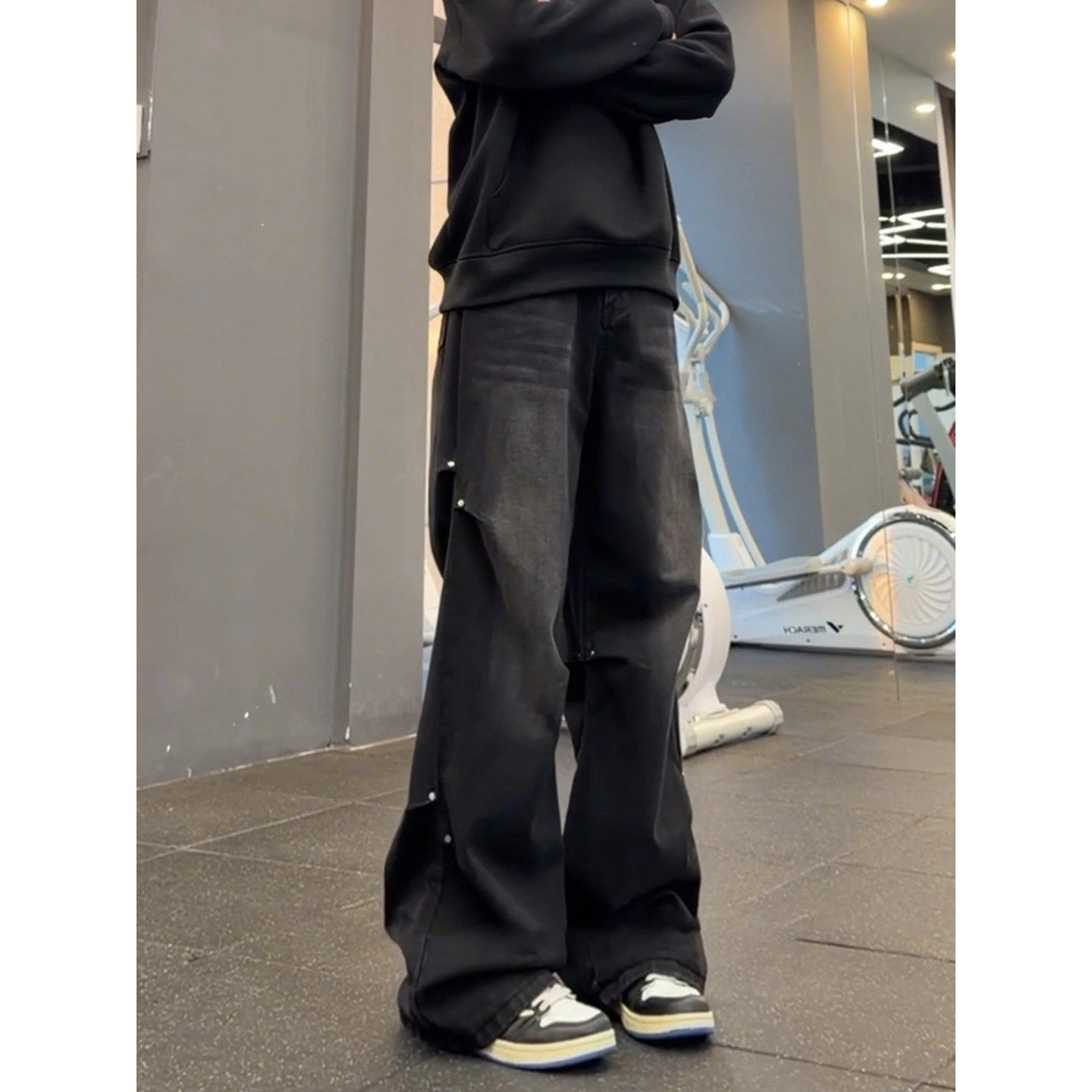 水洗复古褶皱阔腿牛仔裤男款秋冬美式高街裤子直筒宽松伞兵工装裤,淘宝优惠券,粉丝福利购,淘宝优惠卷