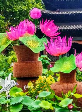 户外铁艺镂空荷花朵雕塑不锈钢叶子百合花瓣摆件小区园林草坪装饰