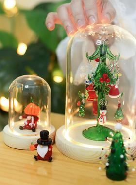 跨境圣诞树玻璃摆件圣诞老人玻璃罩摆件创意卡通桌面装饰节日礼物
