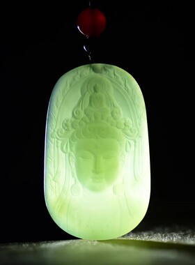 天然玉石度母观音吊坠男款观音头玉坠玉佩青玉挂件观音菩萨毛衣链
