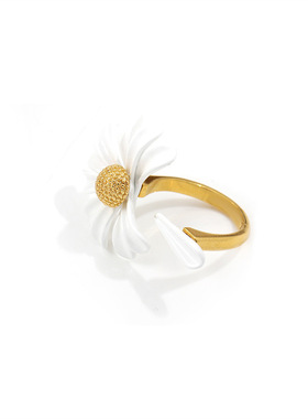 日韩热销高级感白色小雏菊戒指 高温烤漆花朵女士开口可调节戒指