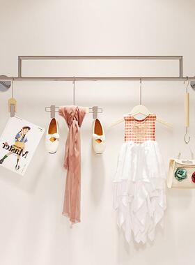 展示架上墙正挂衣服架子壁挂女装店挂衣架不锈钢拉丝服装架收纳架
