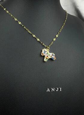 琛帆澄百货臻选阁2钛钢项链 满钻小马精小众彩色镶嵌炫彩坠链项链