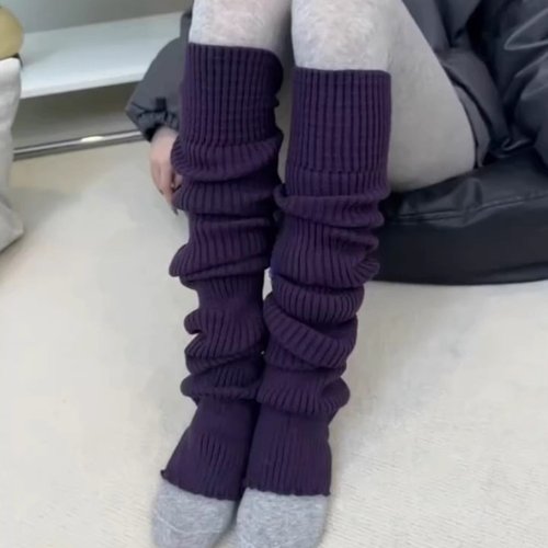 粉色腿套女芭蕾风蓝色堆堆袜子踩脚y2k辣妹及膝保暖针织小腿袜套 - 图0