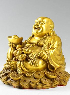 全黄铜元宝弥勒佛像家用装饰品笑佛摆件客厅电视柜工艺品中式礼品