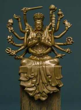 复古准提菩萨像准提佛母铜像摆件随身佛小号款精致禅意装饰送底座