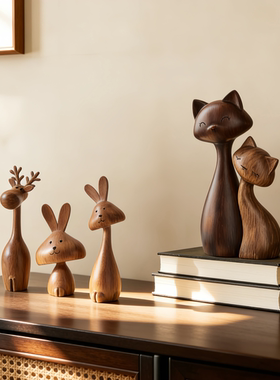 中古风一家三口摆件高级感小众艺术玄关装饰品艺术客厅电视柜软装