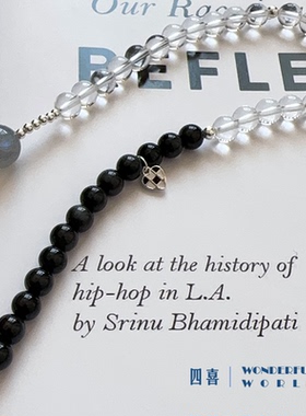 双层叠戴黑曜石白水晶蓝月光手串