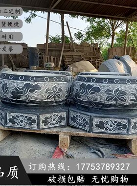 中式圆柱底座柱墩石加工定制石雕青石柱脚装饰石墩空心包木柱底座