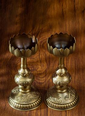 小铜记全铜烛台烛台蜡烛灯一对佛堂礼佛莲花烛台摆件婚庆用品礼品
